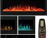 Briefness - 60 Inch Electric Fireplace with Glass Panel & Colourful Flame, Wall Mountable Heater with Remote Control & Weekly Timer 723258529320 BILU-fireplace-60W
