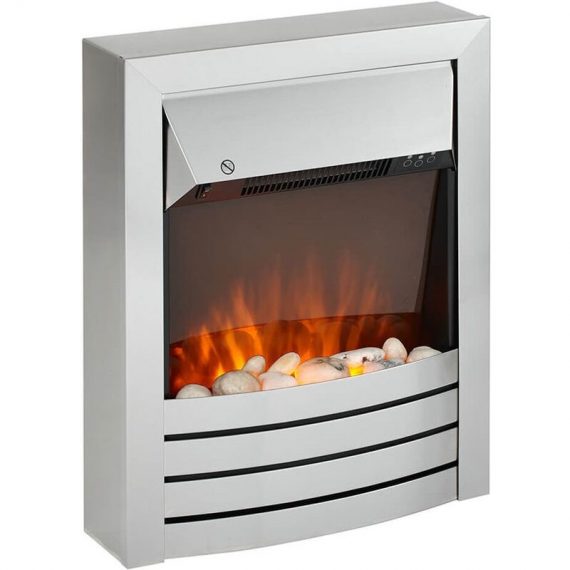 Electric Inset Fire Brushed Steel & Black Real Coals Pebbles Flame led Display - Silver 5059742062260 5059742062260