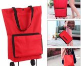 Lifcausal - Foldable Shopping Trolley Bag with Wheels Collapsible Shopping Cart Reusable Foldable Grocery Bags Travel Bag (Red) 4502190475089 DS_HI275R_LJL220902