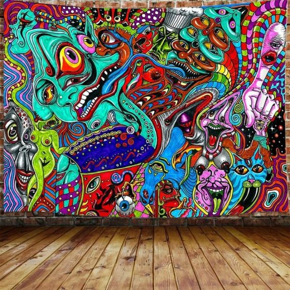 Trippy Small Tapestry, Psychedelic Tapestry Abstract Monster Arabesque Wall Hanging for Bedroom, Fractal Hippie Cool Tapestry Home Decor (60' w 40' h) 2042147333700 SZUK-0725