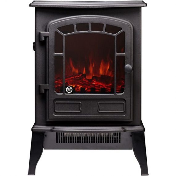 Ripon 1&2KW Freestanding Black Electric Stove with Realistic led Flame Effect and Log Fuel Bed - Sureflame 5056126211726 17396