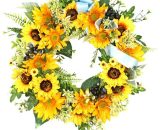 Sunflower Wreath Heart Wreaths for Front Door Grave Outside Fireplace Doors Fall Bee Festival Wreath Realistic Sunflower Garland Wall Hanging Ornament FOUR-15435