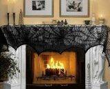 Halloween Decoration Black Lace Spiderweb Fireplace Mantle Scarf Cover Festive Party Supplies 45 X 243cm 18 x 96 inch US1-4525