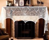 Halloween Fireplace Mantel Scarf, Halloween Decorations White Lace Spiderweb Fireplace Cover Festive Party Supplies,18 x 98 inch US1-4526
