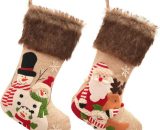 TomteNisse 2pcs Christmas Stocking Plush Decoration Faux Fur Cuff Xmas Stockings Fireplace Hanging Stockings for Family Holiday Christmas,Red Top FOUR-14713 7013066087383
