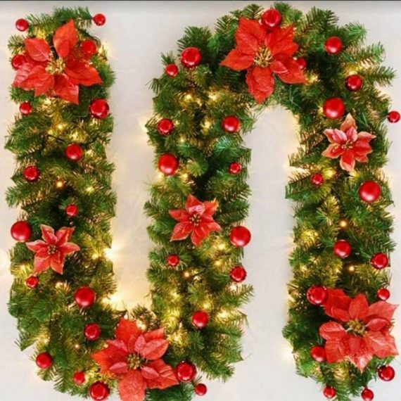 270cm Christmas Tree Garland, Artificial Christmas Tree Garland with led Lights Decoration, for Christmas Tree Door Staircase Fireplace (Red) TM1060411-KJ 9777912722627