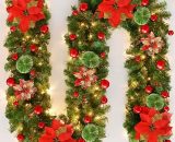 Thsinde - Christmas wreath, Artificial Christmas wreath with lights, Artificial tree garland,Christmas wreath 270 cm, fireplace, Doors, windows, LYQ22-1103-A212 9557865395617
