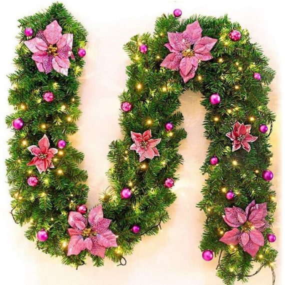Christmas Tree Garland 270 cm, Artificial Christmas Tree Garland Decorated led lights, used for christmas tree door stair fireplace (pink) ( PERGB000277 9793228092100
