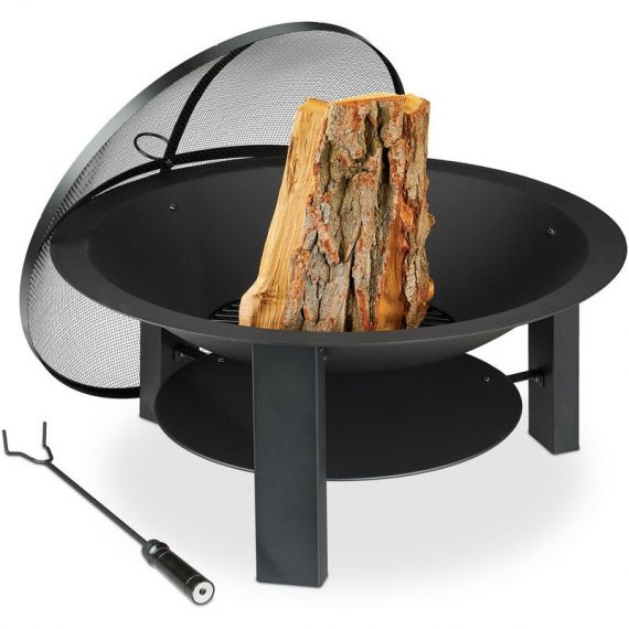 Fire Bowl, Iron, Spark Protection, Heat Shield, Poker, Outdoor Fireplace for Garden & Terrace, ø: 73 cm, Black - Relaxdays 10033792_0_GB 4052025337926