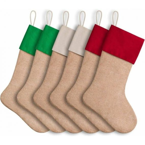 16 Christmas Faux Burlap Christmas Stocking Fireplace Hanging DIY Christmas Decorations, Set of 6 (Red, Green, White) BRU-10174 6286472719068