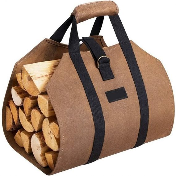 7cm Canvas Log bag Fireplace Waterproof heating bag Outdoor wood carrier storage for wood with anti-slip Solid handles Straps Log holder brown wdl-061 3732770714555