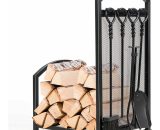 COSTWAY Fireplace Log Rack with Tong, Brush, Shovel and Poker, Iron Fireside Companion Set Firewood Storage Log Holder for Indoor Outdoor OP70480