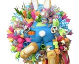Easter Bunny Wreath, Hanging Bunny Garland Decoration, Flower Wreath Ideal Easter Decoration for Your Door, Wall or Window, Bedroom, Wall Fireplace, BAYUK-2346 5303861560511