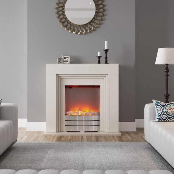 Livingandhome - led Electric Freestanding Fireplace Heater Fire Place with Beige mdf Mantel PM0835 786411976317