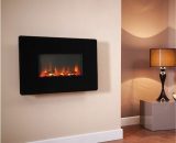 Wall Mounted Electric Fireplace Glass Heater Fire Remote Control led Flame Black - Black BFMCEL006 5056093665621