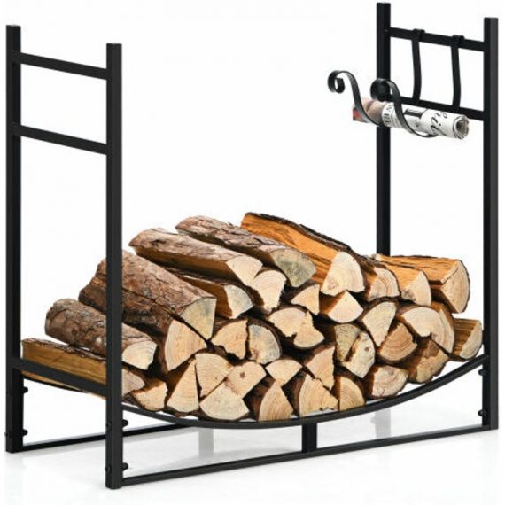 33inch Firewood Rack w/ Removable Kindling Holder Steel Fireplace Wood Storage OP70816