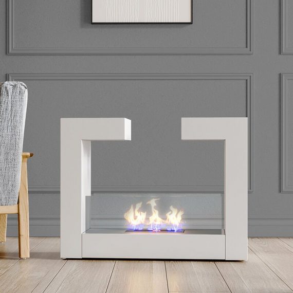 Livingandhome - Rectangular Double Sided Ethanol Fireplace Freestanding, White PM1039 735940212366
