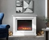 Livingandhome - Electric Inset Fireplace Heater Fire Place White Wooden Mantel, 30inch PM0400PM0401 723803410639
