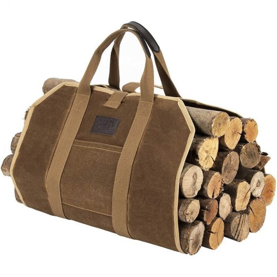Bhd Firewood Fireplace Carrier Logs Tote Holder 20 oz Waxed Canvas Sturdy Bag with Handles for Camping Indoor Outdoor Brown MY003932A1010Y