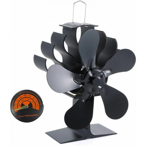 Total 5 Blade Fireplace Heat Powered Stove Fan Aluminum Alloy Wood Stove Fans Quiet Eco-Friendly with Magnetic Stove Thermometer for Efficient Heat DM0006438-S 9305995510949