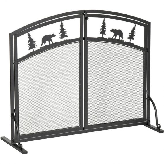 Fire Guard with Double Doors, Metal Mesh Fireplace Screen for Living Room - Black - Homcom 5056534520069 5056534520069