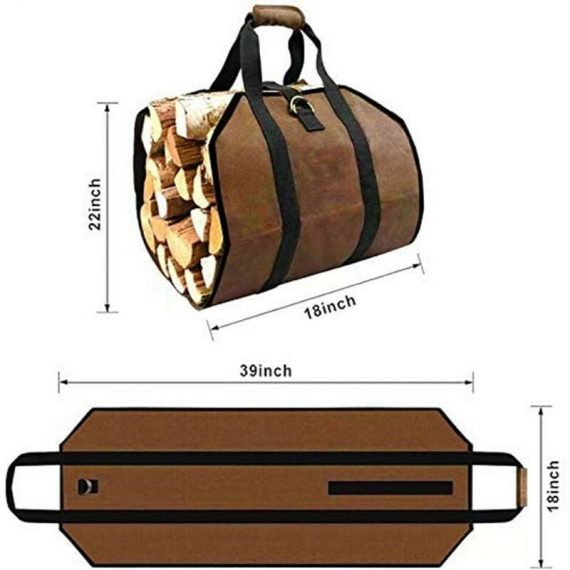 99x45.7cm Canvas Log Bag Fireplace Heating Bag Waterproof Outdoor Wood Carrier Firewood Storage with Non-Slip Strong Handles Straps Log Holder Brown TIFR-MM-12990 9348331260399