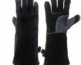 Oven Gloves, Leather BBQ Gloves, 16 inch(41cm) Universal Heat Resistant Oven Gloves, Perfect for Grill BBQ Kitchen Oven Baking Fireside Fireplace PYP-6478