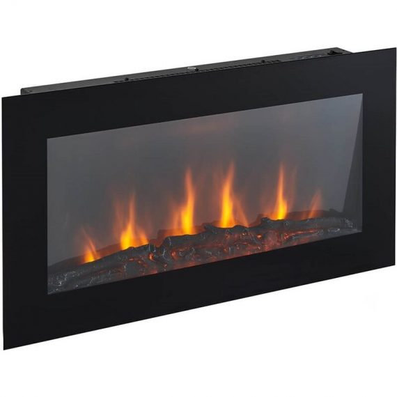 Trueshopping - Electric Wall Mounted Log Effect Fireplace Flat Wide Screen 7 Colour led Flame - Black 5059742062239 5059742062239