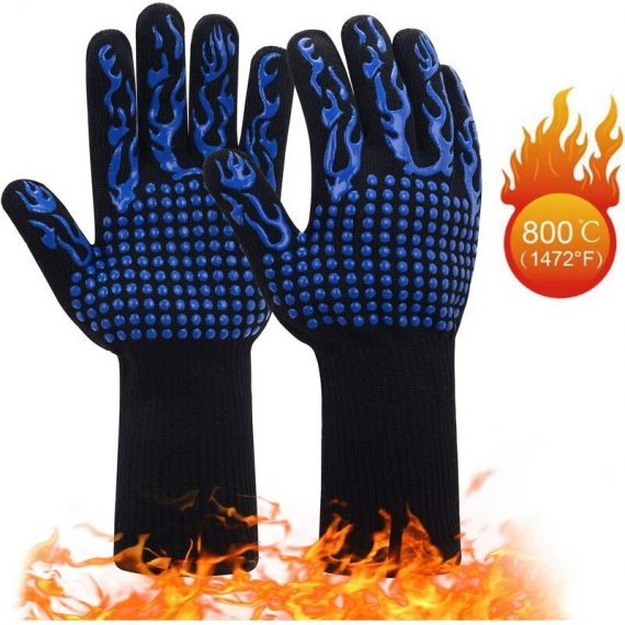 1 Pair Heat Resistant Barbecue Gloves Non-slip Silicone Oven Gloves Up to 800 ° C Universal Gloves for BBQ, Grill, Oven, Kitchen and Fireplace BRU-005 3442935809018