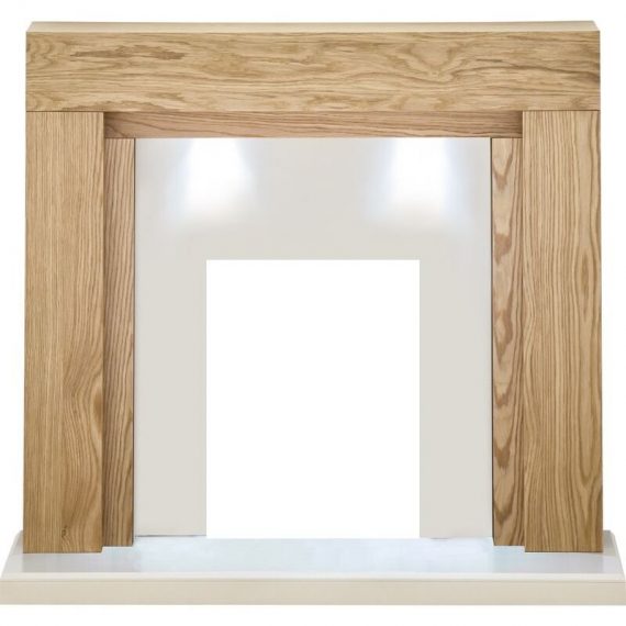 Beaumont Fireplace in Oak and Cream with Downlights, 48 Inch - Adam 23169 5056126225976