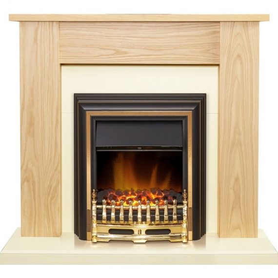 New England Fireplace in Oak & Cream with Durham Electric Fire in Brass, 48 Inch - Adam 24543 5056126239959