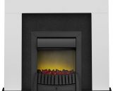 Miami Fireplace in Pure White & Black Marble with Elan Electric Fire in Black, 48 Inch - Adam 24630 5056126237177
