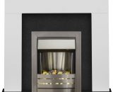 Miami Fireplace in Pure White & Black Marble with Helios Fire in Brushed Steel, 48 Inch - Adam 23717 5056126237214