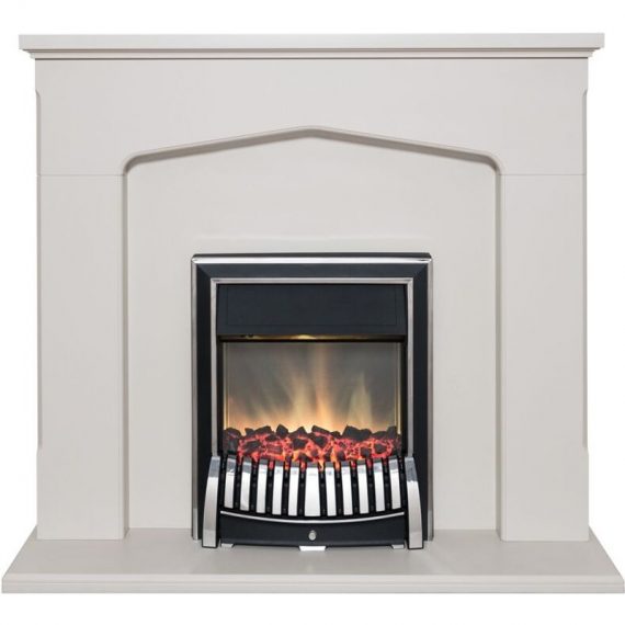Cotswold Fireplace Suite in Stone Effect with Elan Electric Fire in Chrome, 48 Inch - Adam 23158 5056126240412