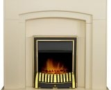 Falmouth Fireplace in Cream with Downlights & Elan Electric Fire in Brass, 48 Inch - Adam 23283 5056126234336