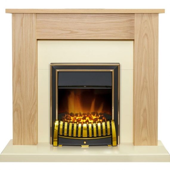 Adam New England Fireplace in Oak & Cream with Elan Electric Fire in Brass, 48 Inch 23083 5021548003914