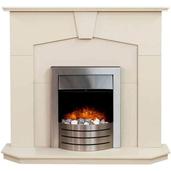 Abbey Fireplace in Stone Effect with Comet Electric Fire in Brushed Steel, 48 Inch - Adam 23530 5056126235449