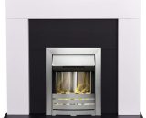 Miami Fireplace in Pure White & Black with Helios Electric Fire in Brushed Steel, 48 Inch - Adam 23307 5060180215330