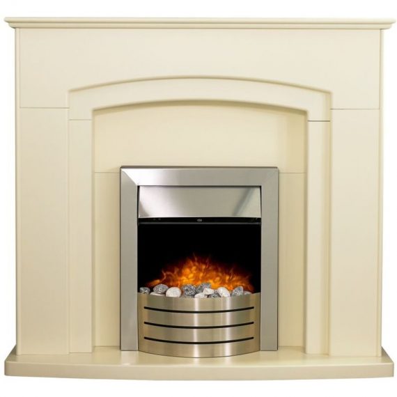 Falmouth Fireplace in Cream with Downlights & Comet Electric Fire in Brushed Steel, 48 Inch - Adam 23281 5056126234312