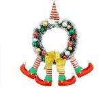 Christmas Wreath - Door Hanging Wreath - Christmas Hat with Elf Leg Wreath, Xmas Family Party Tree Fireplace Decoration YZO19791wd 9440514522482