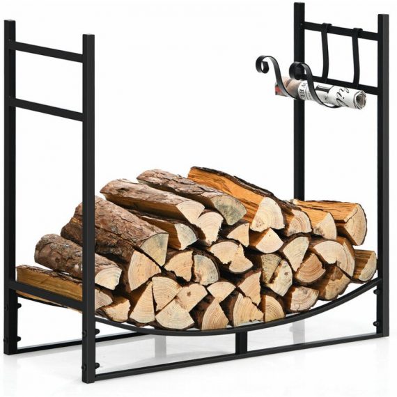 33" Fireplace Log Rack Wood Stacker Stand Storage Organizer w/ Kindling Holders OP70816 615200214326