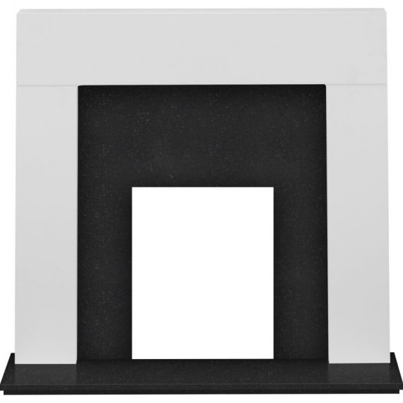 Miami Fireplace in Pure White and Black Granite, 48 Inch - Adam 12377 5060031413656