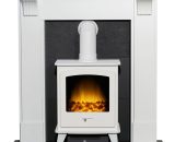 Harrogate Stove Fireplace in Pure White & Black with Dorset Electric Stove in White, 39 Inch - Adam 23781 5056126238020