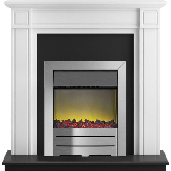 Adam - Georgian Fireplace Suite in Pure White with Colorado Electric Fire in Brushed Steel, 39 Inch 22296 5060180214807