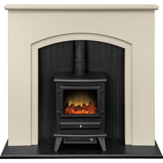 Rotherham Stove Fireplace in Stone Effect with Hudson Electric Stove in Black, 48 Inch - Adam 21518 5056126201963