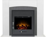 Adam - Holden Fireplace in Pure White & Grey/White with Oslo Electric Inset Stove in Black, 39 Inch 24314 5056126239263