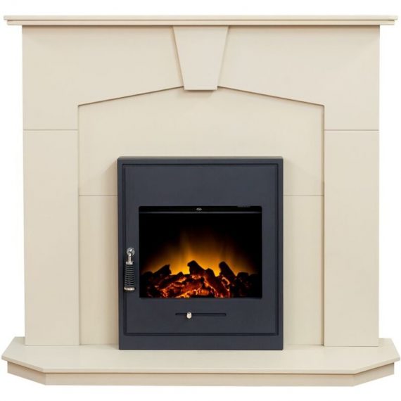 Abbey Fireplace in Stone Effect with Oslo Electric Fire in Black, 48 Inch - Adam 20684 5021548006786