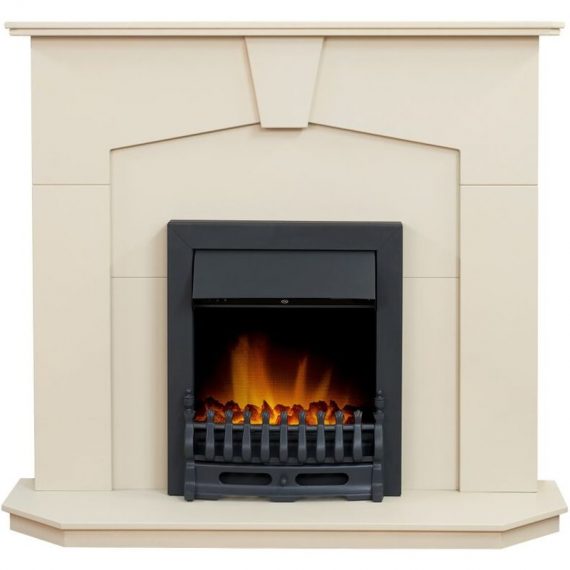 Abbey Fireplace in Stone Effect with Blenheim Electric Fire in Black, 48 Inch - Adam 20656 5021548007295