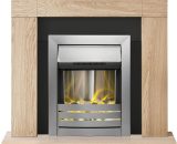 Adam Malmo Fireplace in Oak & Black with Helios Electric Fire in Brushed Steel, 39 Inch 23752 5056126240290