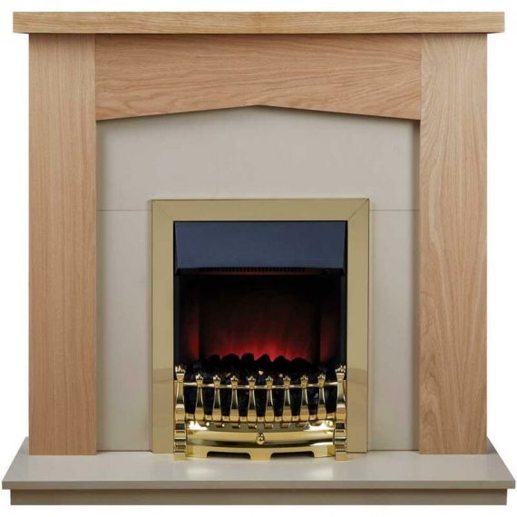Suncrest - Grasmere Electric Fireplace Fire Heater Heating Real Coal Effect Brass - Beige GRA216L 5060534980518